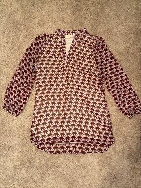 Auditions Burgundy and Cream Elephant Print Long Sleeve Blouse